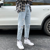 Summer Slim Fit Jeans for Mens Streetwear Korean Designer Regular Distressed Denim Slim Homme Pants Hip Hop Hole Jeans Trousers