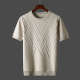 Summer Men T-shirt Knitted Short Sleeves Top Sweater Men's Solid Color O-neck Pullover Thick Slim Knitted Tees D215