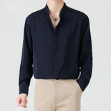 New High Quality Korean Fashion Stand Collar Shirt Men Long Sleeve Solid Color Business Casual Loose Simple Shirts for Men