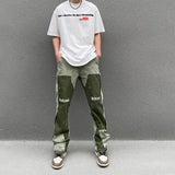 Vintage Distressed Graffiti Mens Micro Flared Denim Jean Hip Hop Splash Ink Colorblocked Street Wear Casual Slim Fit Jean