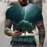 Summer New Men's Oversized T-Shirt Casual Lightning Cool 3D Digital Printed T Shirts for Men Short Sleeve Tee Free Shipping