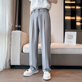 New Men Suit Pants Solid Full Baggy Casual Wide Leg Trousers Black White High Waist Straight Bottoms Streetwear Oversize Pants