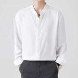 New High Quality Korean Fashion Stand Collar Shirt Men Long Sleeve Solid Color Business Casual Loose Simple Shirts for Men