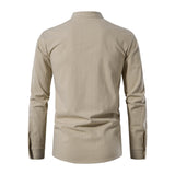 Men Cotton Linen Shirt Casual Shirts Long Sleeve Shirt V-neck Blouse Casual Harajuku Tops Thin Tees with Lace Up Men Clothing