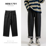 Korean Fashion Men's Baggy Jeans Classic All-match Solid Color Straight-leg Denim Wide-leg Pants Male Light Blue Grey Black
