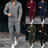 Curve Texture Long-sleeved Polo And Sweatpants Set