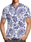 Pullover Tops Mens Fashion Turn-down Collar Button-up Polos  Vintage Print Polo Shirt Men Summer Short Sleeve Casual shirts