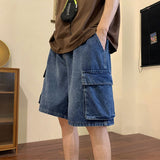 Summer Men Denim Short Streetwear Vintage Korean Harajuku Pocket Jeans Shorts Hip Hop Cargo Pants Oversized Bottoms Male Clothes