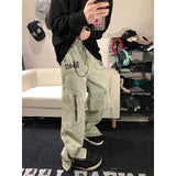 Fashion Flame Embroidery Men's Jeans Neutral Wide Leg Denim Trousers Loose Straight Jeans Youth Casual Baggy Hip Hop Pants