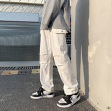 Cotton Pocket Cargo Pants Men Fashion Brown Black White Casual Pants Men Streetwear Loose Hip-hop Straight Pants Mens Trousers