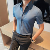 Summer High Quality New Arrival Fashion Male Young Formal Casual Men's Shirt Short Sleeve High Elasticity Social Blouse