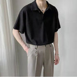 Summer Men Clothing Short Sleeve Polo Shirt Trendy Casual Solid Color Lapel Button Up Designer Shirt Men T-shirt