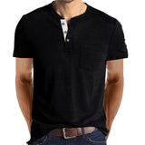 Summer Henley Collar T-Shirts Mens Short Sleeve Casual Men's Tops Tee Fashion Solid Cotton T Shirt for Men