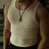 Casual Solid Knitted Tank Top Men Summer Fashion Ribbed Vest Mens Slim Fit Crew Neck Sleeveless Tops Man Clothes Streetwear