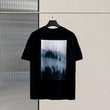 T-Shirts Men's High Street Hip Hop Loose Tees  Oversize Unisex 100% Cotton back landscape print T-Shirt