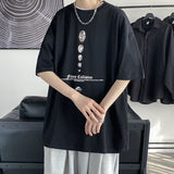 HybSkr Simple Stroke Moon Graphic Men Tshirt Oversize Letter Print Short Sleeve T-shirt Cotton Male Streetwear Unisex Basic Tops