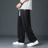 Summer Thin Ice Silk Patch Men's Wide Leg Pants Classic Street Casual Loose Straight Cylinder Waist Drawstring Motion Trousers