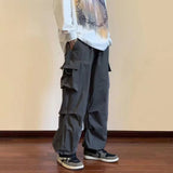 Men Solid Cargo Pants Harajuku Hip Hop Elastic Waist Loose Trousers Streetwear Male Casual Pockets Drawstring Baggy Pants