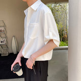 Short Sleeve Shirt Men Korean Fashion Half-sleeved Shirt Handsome Summer Lapel Solid Color Casual Ice Silk High Quality Top
