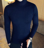 Korean Slim Solid Color Turtleneck Sweater Mens Winter Long Sleeve Warm Knit Sweater Classic Solid Casual Bottoming Shirt
