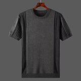 Men Short Sleeve Breathable Leisure O-neck Slim Fit T-shirts Male Fashion Ice Silk Knitted Tops  Size Shirt L145