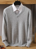 Men's 100% Mink Cashmere Sweater V-Neck Pullovers Knit Large Size Winter New Tops Long Sleeve High-End Jumpers