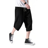 HOUZHOU Cotton Linens Pants for Men Oversize Harem Cropped Trousers Male Summer Casual Beach Japanese Streetwear Hip Hop