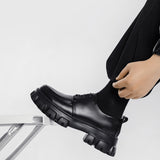 Male Leather Shoes Men New Chunky Platform Retro Work Shoes Spring Autumn Derby Shoes Low Top Man Casual Flats