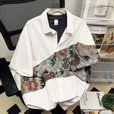 Summer Embroidered Shirts Men Fashion Casual Flower Shirts Mens Japanese Streetwear Loose Short Sleeve Shirts Men Plus Size