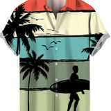 Hawaiian Beach Style Men's Short Sleeve Shirt 3D Printed Vintage Stripe Color Block Fashion Creative Loose Breathable