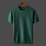 Summer Men T-shirt Knitted Short Sleeves Top Sweater Men's Solid Color O-neck Pullover Thick Slim Knitted Tees D215
