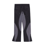 Mens PU Patchwork Jogging Pants Streetwear Half Zipper Colorblock Casual Trousers Oversize Men Women Elastic Waist Track Pants