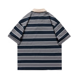 T Shirt For Men Summer Classic Fashion Vintage Stripe Embroidered Logo Cotton Casual Lapel Short Sleeve Polo