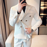 (Jacket+Pants) Men Blazers High Quality Double Breasted Business Suits/Male Slim Fit Waffle Groom's Wedding Dress Casual Tuxedo