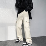 Baggy Pocket Jeans Men Fashion Casual Black/Beige Straight Jeans Men Streetwear Loose Hip Hop Denim Cargo Pants Mens Trousers