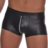 Boxer Sexy Men Boxers PU Leather Male Shorts Underpants Slip Gay Penis Pouch Hot Man Underwear Bulge Zipper Open Butt Panties