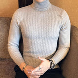 Korean Slim Solid Color Turtleneck Sweater Mens Winter Long Sleeve Warm Knit Sweater Classic Solid Casual Bottoming Shirt