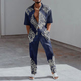 Fashion Print Two Piece Set Men Summer Short Sleeve Lapel Button Shirts And Straight Pants Suit For Mens Outfits Casual Clothing