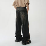 New Male Vintage Burrs Jeans High Street Loose Tie-dye Straight Denim Pants Men's Fashion Gradient Color Trousers