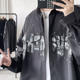 Letter Printed Men Shirts Streetwear Oversize Male Blouses Spring Autumn All-match Long Sleeve Cardigan Tops