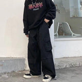 Baggy Black Cargo Pants for Men Khaki Cargo Trousers Male Vintage Loose Casual Autumn Japanese Streetwear Hip Hop Retro