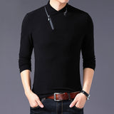 Brand  New Style Cotton Men's T-shirt Long Sleeve T Shirt Men Solid Color Zipper Print Collar Oversized T Shirt