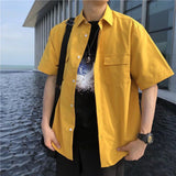 EBAIHUI Men's White Shirts with Tie Set Preppy Uniform DK Loose Long Sleeve Shirt Couple Loose Basic Short Shirts Asian Size