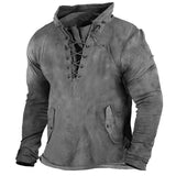 Men's Vintage Outdoor Tactical Lace-Up Hooded T-Shirt