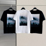 T-Shirts Men's High Street Hip Hop Loose Tees  Oversize Unisex 100% Cotton back landscape print T-Shirt