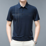 Brand Smart Casual T Shirts Men Summer Anti Wrinkle Thin Striped Print Men Clothe Fashion Business Work Men Clothing