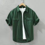 Safari Style Short Sleeve Shirt for Men Casual Turn-down Collar Tops Man Summer New Fashion Loose Button Up Shirt Clothing