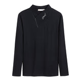 Brand  New Style Cotton Men's T-shirt Long Sleeve T Shirt Men Solid Color Zipper Print Collar Oversized T Shirt