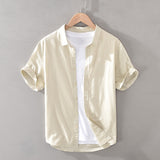 Cotton Linen Shirts For Men Casual Short Sleeve Tops Oversize Solid White Turn-Down Collar Tee Male Summer Vacation Clothing