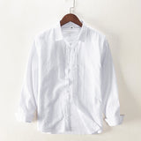 Long Sleeve Shirts for Men Solid Color Turn-down Collar Tops 100%cotton Casual Male Regular Vintage Clothing